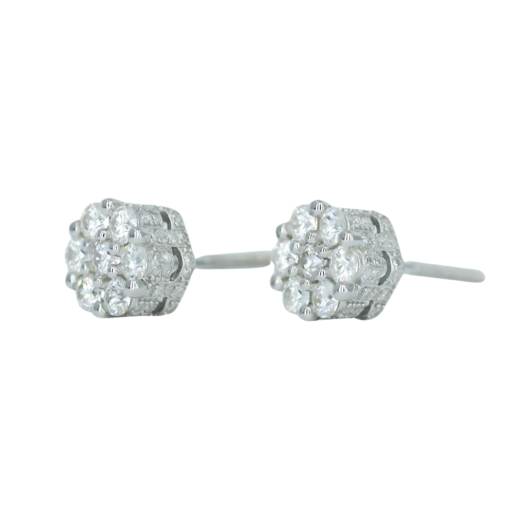 00911 Petite White VVS Moissanite Flower Earrings – Full Pave Diamond-Set Design
