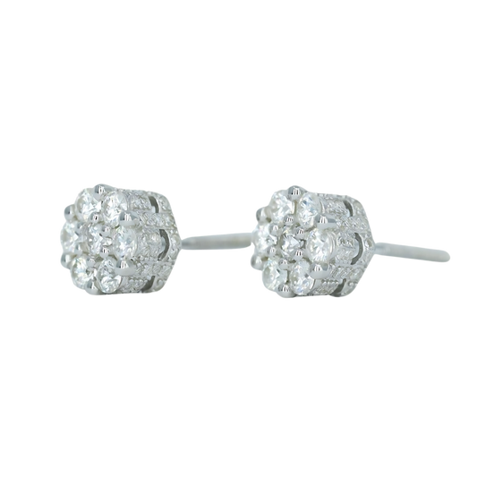 00911 Petite White VVS Moissanite Flower Earrings – Full Pave Diamond-Set Design