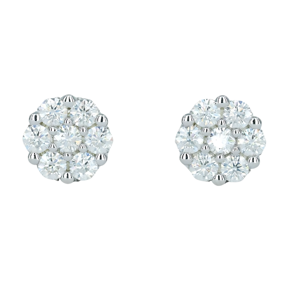 00911 Petite White VVS Moissanite Flower Earrings – Full Pave Diamond-Set Design