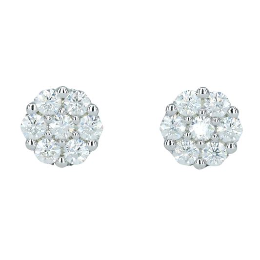 00911 Petite White VVS Moissanite Flower Earrings – Full Pave Diamond-Set Design
