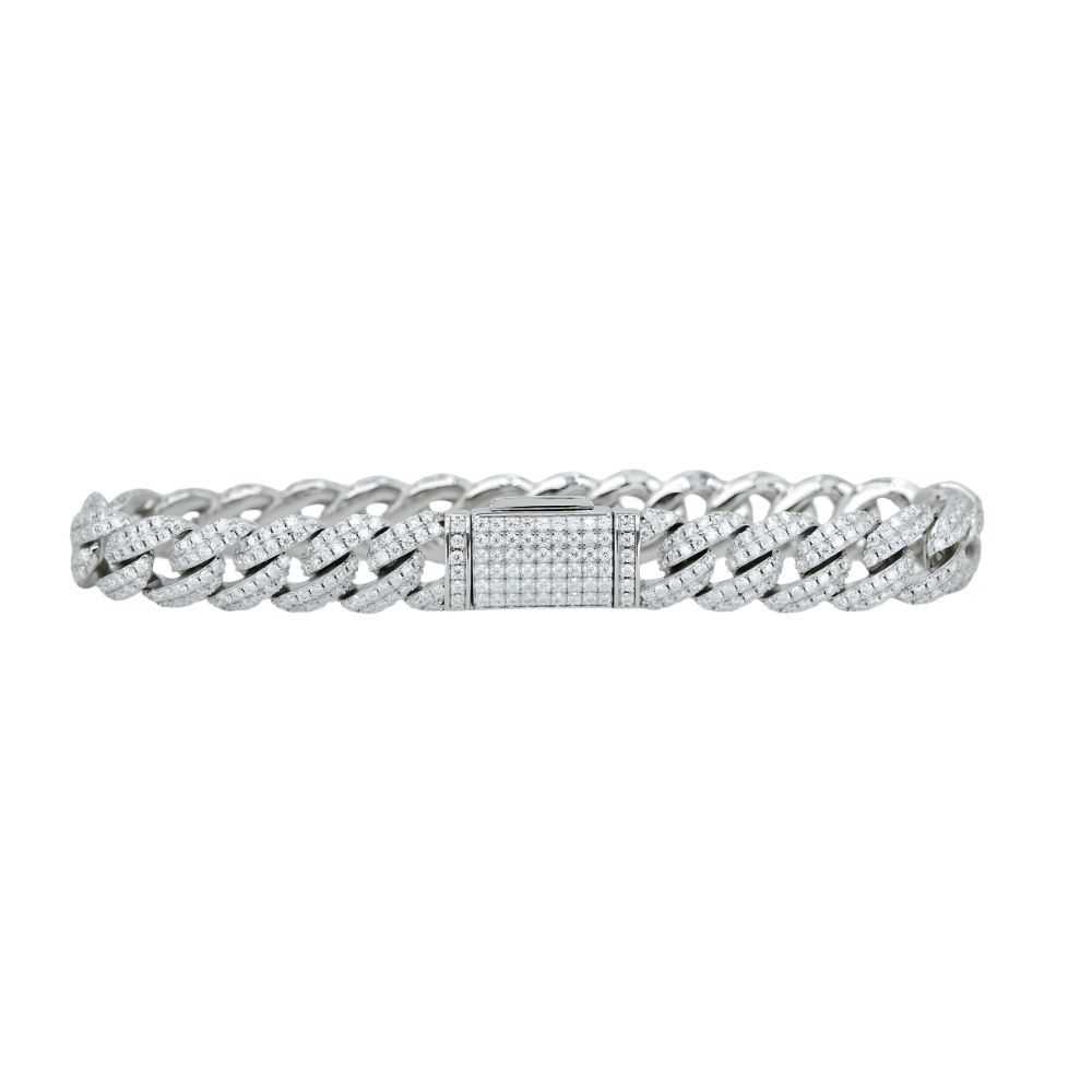 10mm White Gold Cuban Arc Bracelet with VVS Moissanite Diamonds