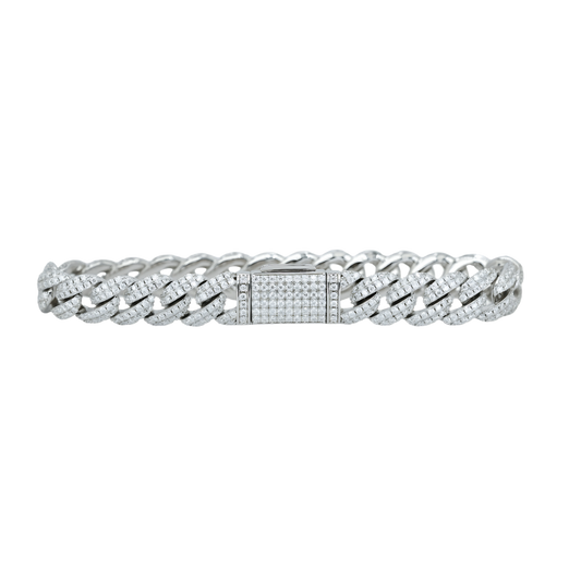 10mm White Gold Cuban Arc Bracelet with VVS Moissanite Diamonds