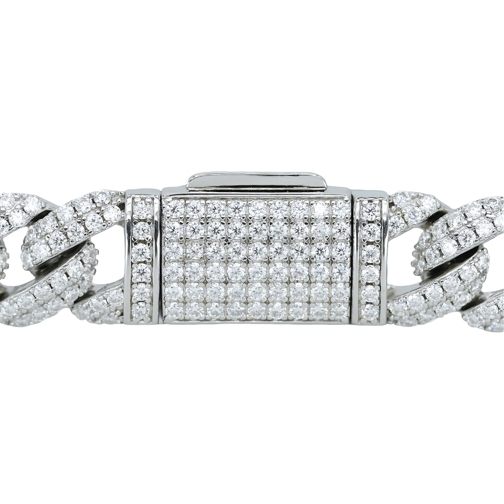 10mm White Gold Cuban Arc Bracelet with VVS Moissanite Diamonds