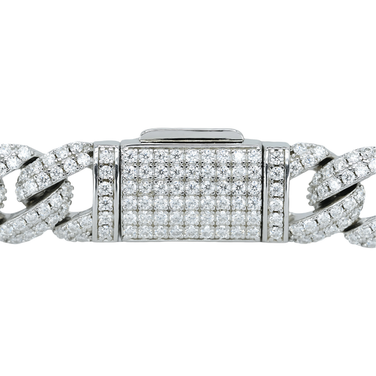 10mm White Gold Cuban Arc Bracelet with VVS Moissanite Diamonds