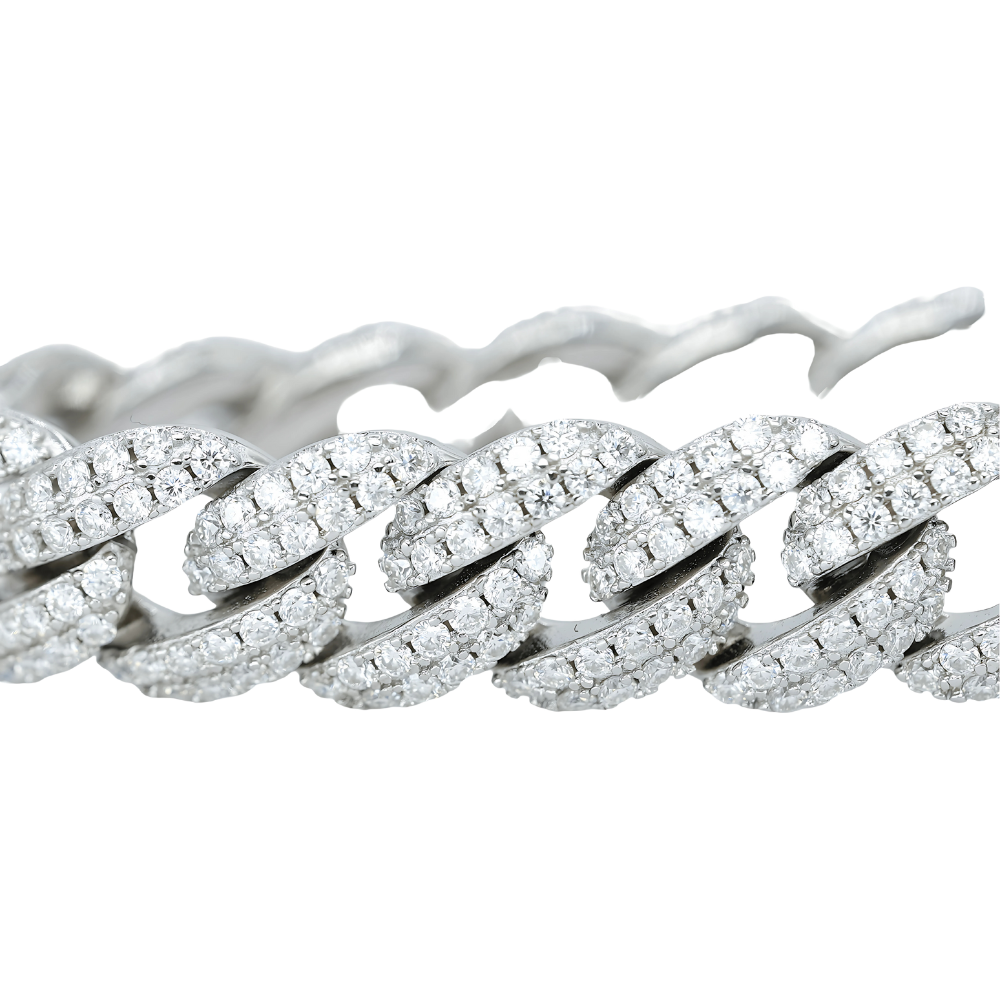 10mm White Gold Cuban Arc Bracelet with VVS Moissanite Diamonds