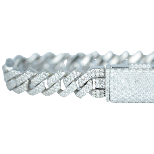 10mm White Gold Square Bracelet with VVS Moissanite Diamonds