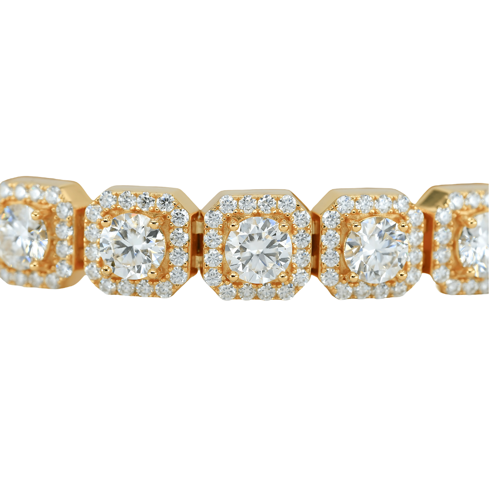 10mm Yellow Gold Square Bracelet with VVS Moissanite Diamonds