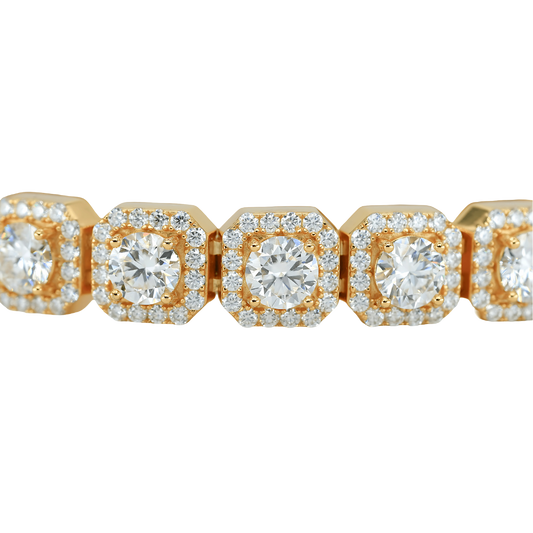 10mm Yellow Gold Square Bracelet with VVS Moissanite Diamonds