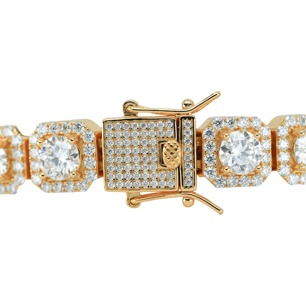 10mm Yellow Gold Square Bracelet with VVS Moissanite Diamonds