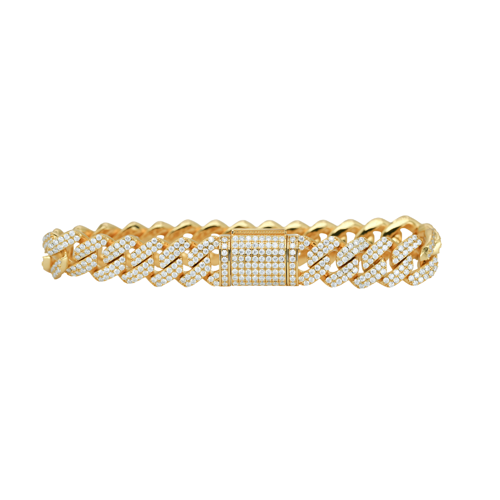 12mm Yellow Gold Cuban Bracelet with VVS Moissanite Diamonds