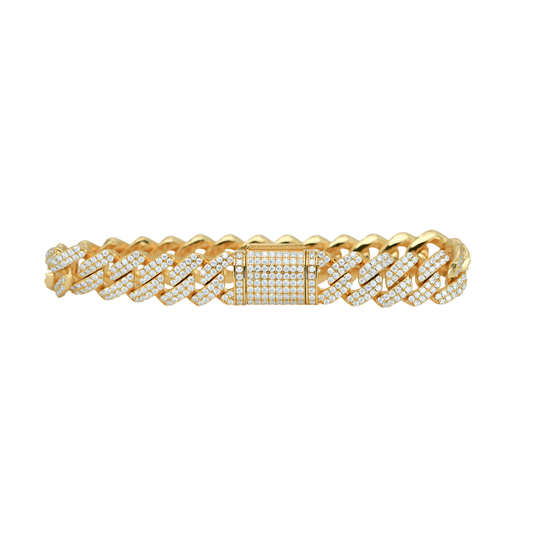 12mm Yellow Gold Cuban Bracelet with VVS Moissanite Diamonds
