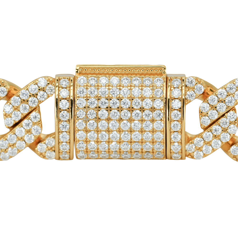 12mm Yellow Gold Cuban Bracelet with VVS Moissanite Diamonds