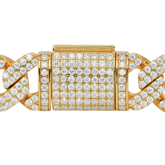 12mm Yellow Gold Cuban Bracelet with VVS Moissanite Diamonds