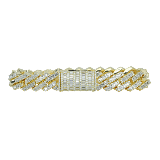 13mm Yellow Gold Baguette VVS Moissanite Diamond Cuban Bracelet