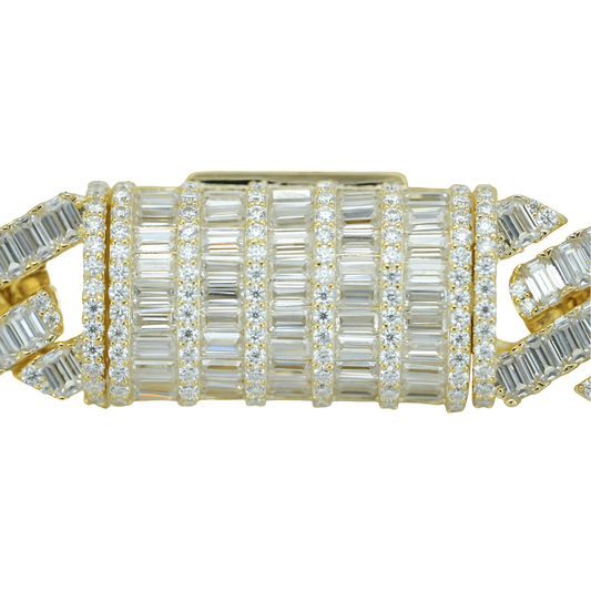 13mm Yellow Gold Baguette VVS Moissanite Diamond Cuban Bracelet