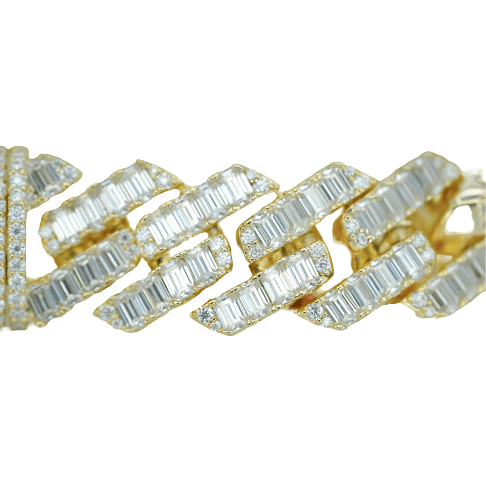13mm Yellow Gold Baguette VVS Moissanite Diamond Cuban Bracelet