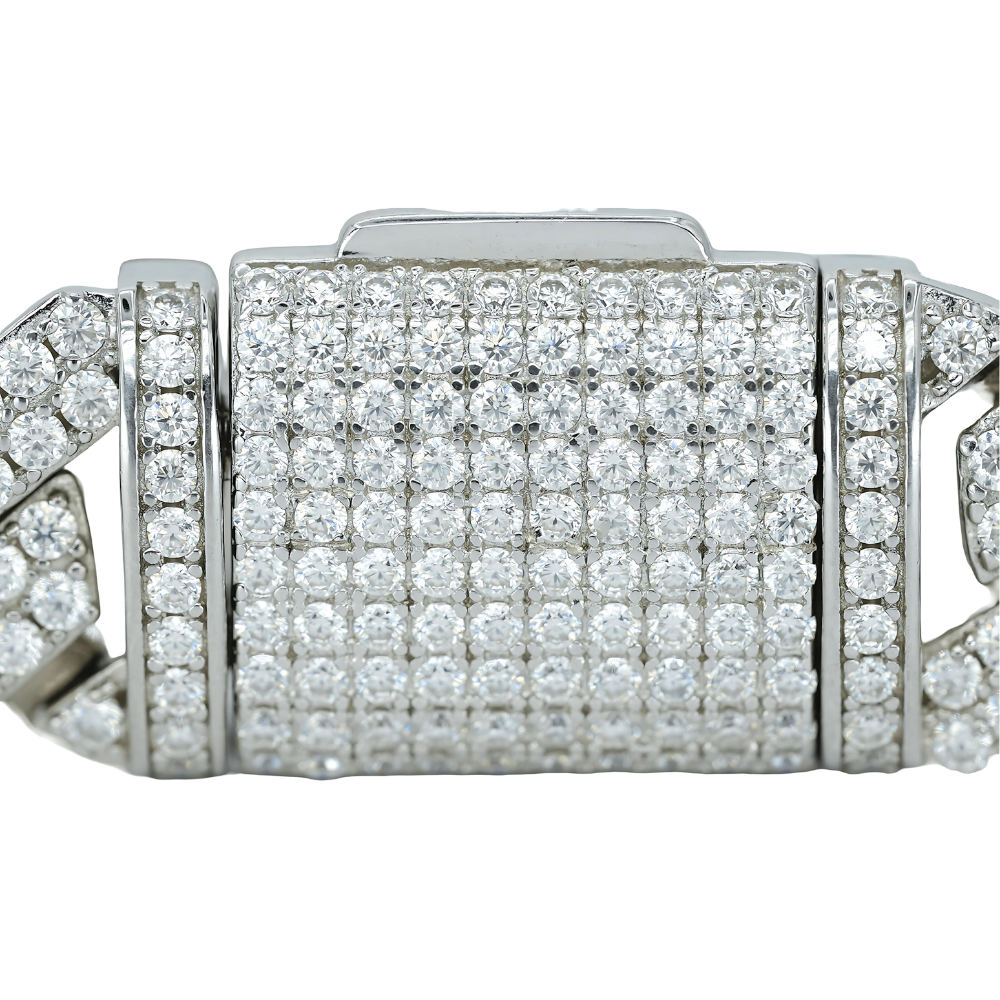 14mm White Gold 3-Row Bubble Cuban Bracelet with VVS Moissanite Diamonds