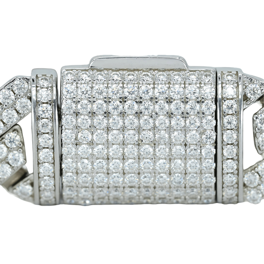 14mm White Gold 3-Row Bubble Cuban Bracelet with VVS Moissanite Diamonds