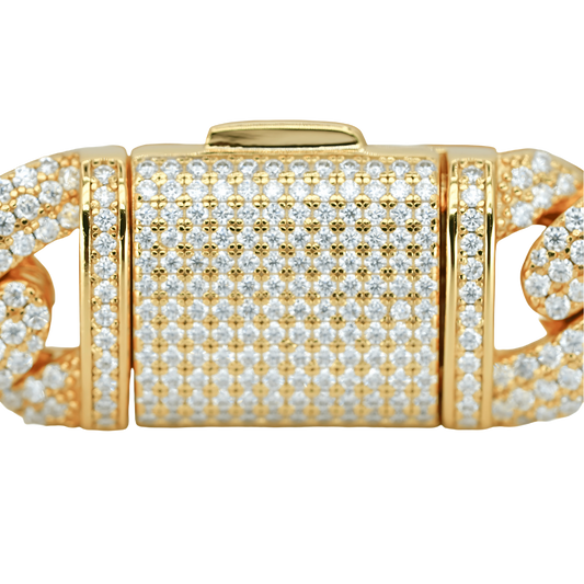 14mm Yellow Gold 3-Row Bubble Cuban Bracelet with VVS Moissanite Diamonds