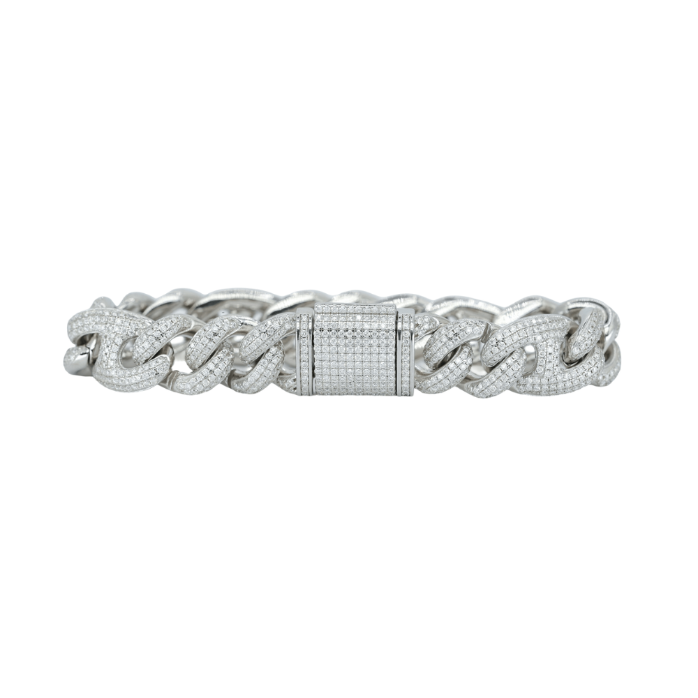 15mm White Gold Pig Snout Cuban Bracelet with VVS Moissanite Diamonds