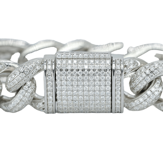 15mm White Gold Pig Snout Cuban Bracelet with VVS Moissanite Diamonds