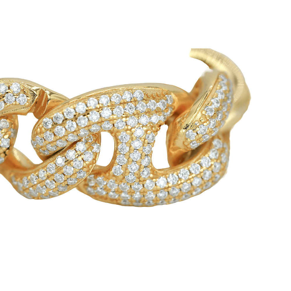 15mm Yellow Gold Pig Snout Cuban Bracelet with VVS Moissanite Diamonds