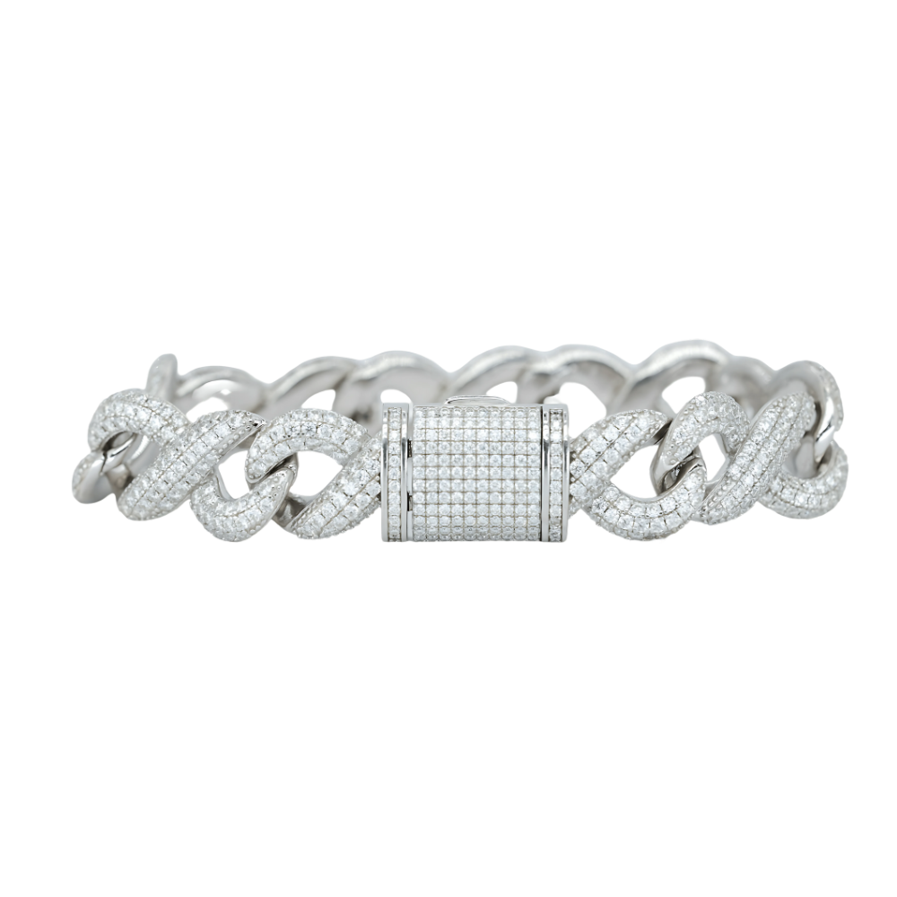 16mm White Gold Infinity Cuban Bracelet with VVS Moissanite Diamonds