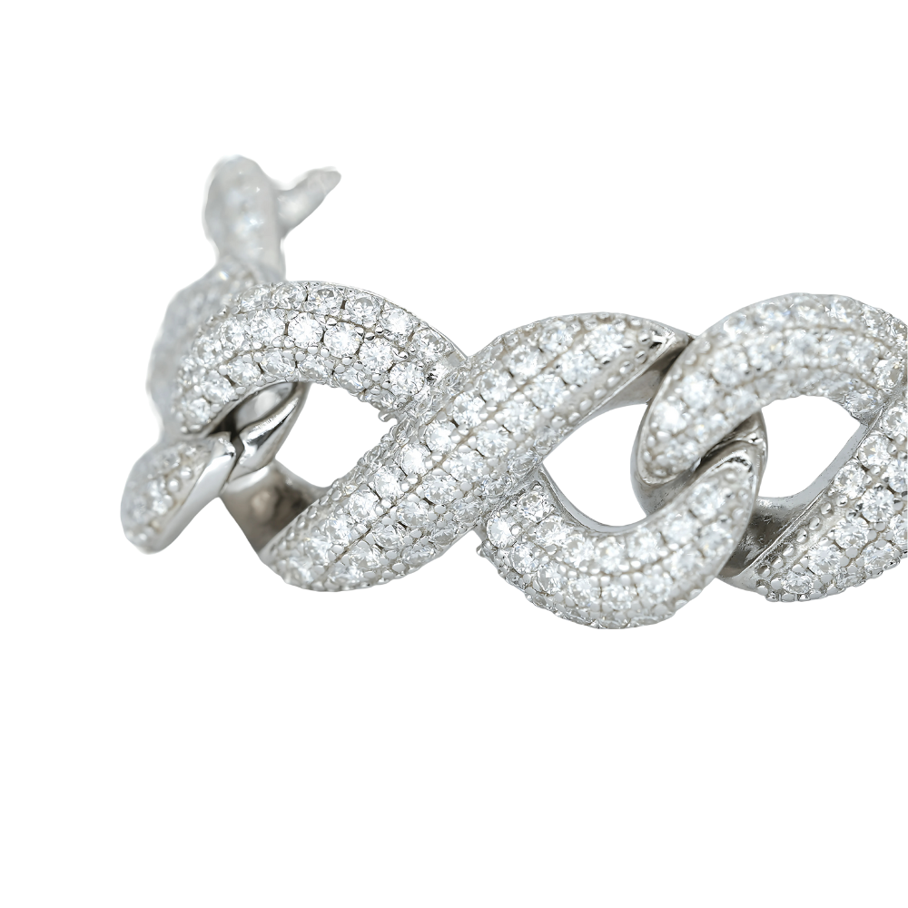 16mm White Gold Infinity Cuban Bracelet with VVS Moissanite Diamonds