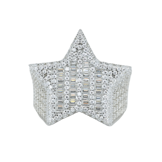 6050 Star Motif Moissanite Ring – Round & Baguette VVS Clarity