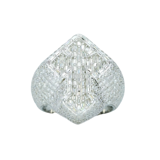 9582: Cross Motif Moissanite Ring: Baguette & Round VVS Clarity