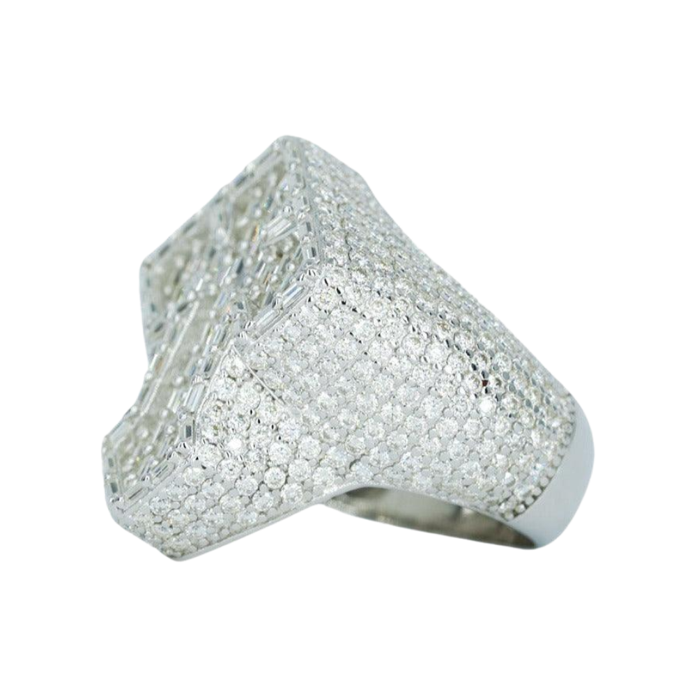 9582: Cross Motif Moissanite Ring: Baguette & Round VVS Clarity