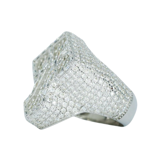 9582: Cross Motif Moissanite Ring: Baguette & Round VVS Clarity