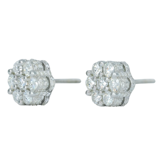 9777 Medium White Gold Petite Floral Earrings – Full Pave Moissanite Design