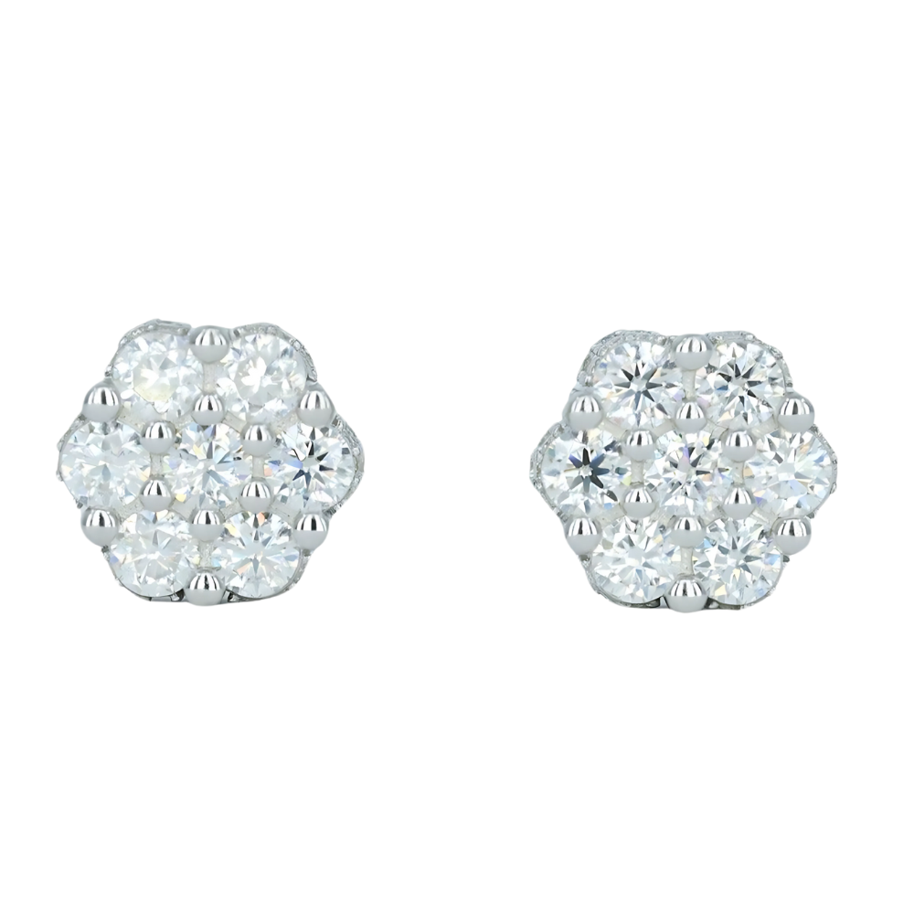 9777 Medium White Gold Petite Floral Earrings – Full Pave Moissanite Design