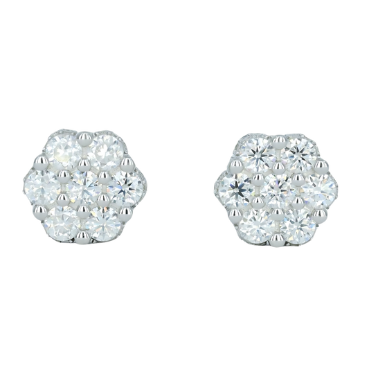 9777 Medium White Gold Petite Floral Earrings – Full Pave Moissanite Design