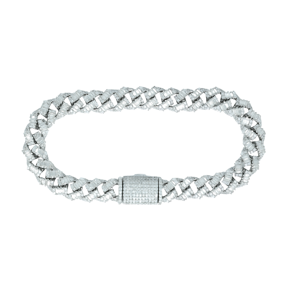 9mm Cuban Bracelet with Round & Baguette VVS Moissanite Diamonds