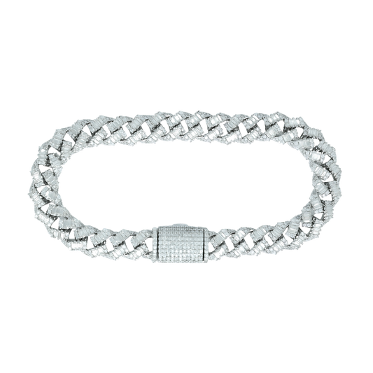 9mm Cuban Bracelet with Round & Baguette VVS Moissanite Diamonds