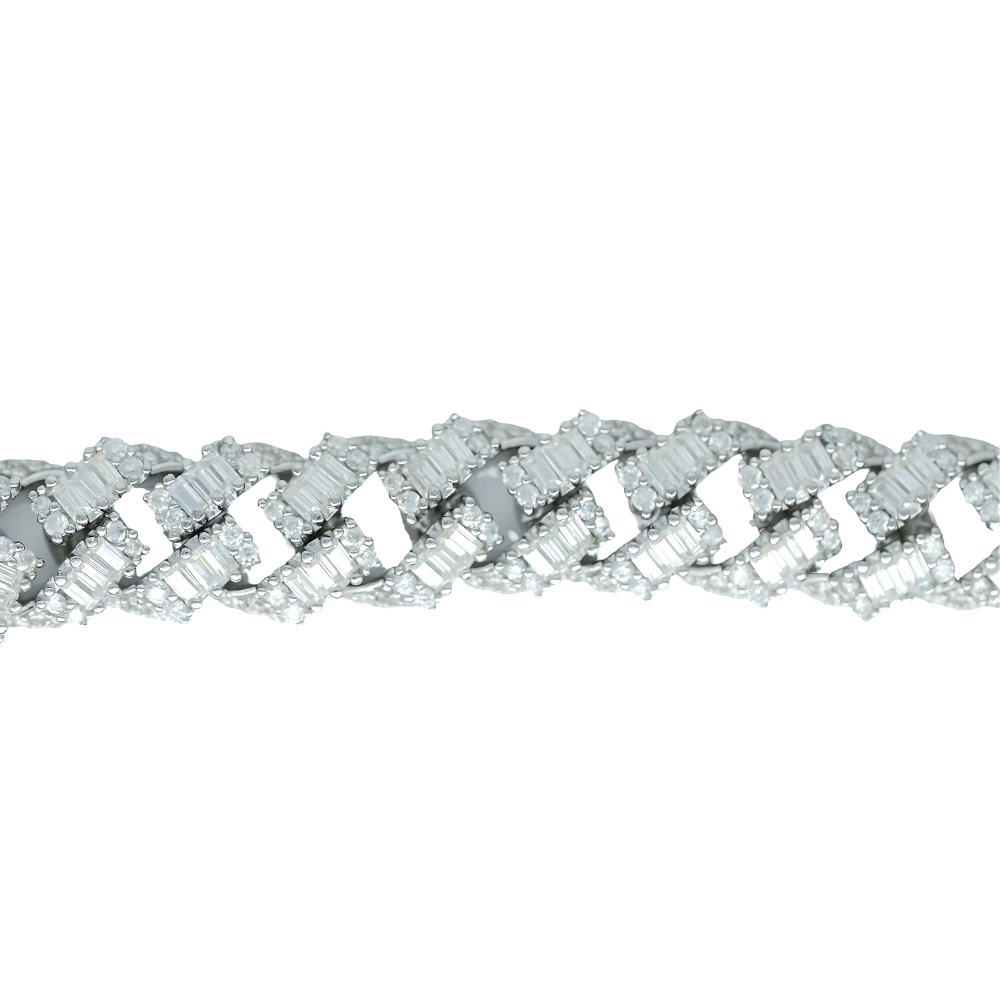 9mm Cuban Bracelet with Round & Baguette VVS Moissanite Diamonds
