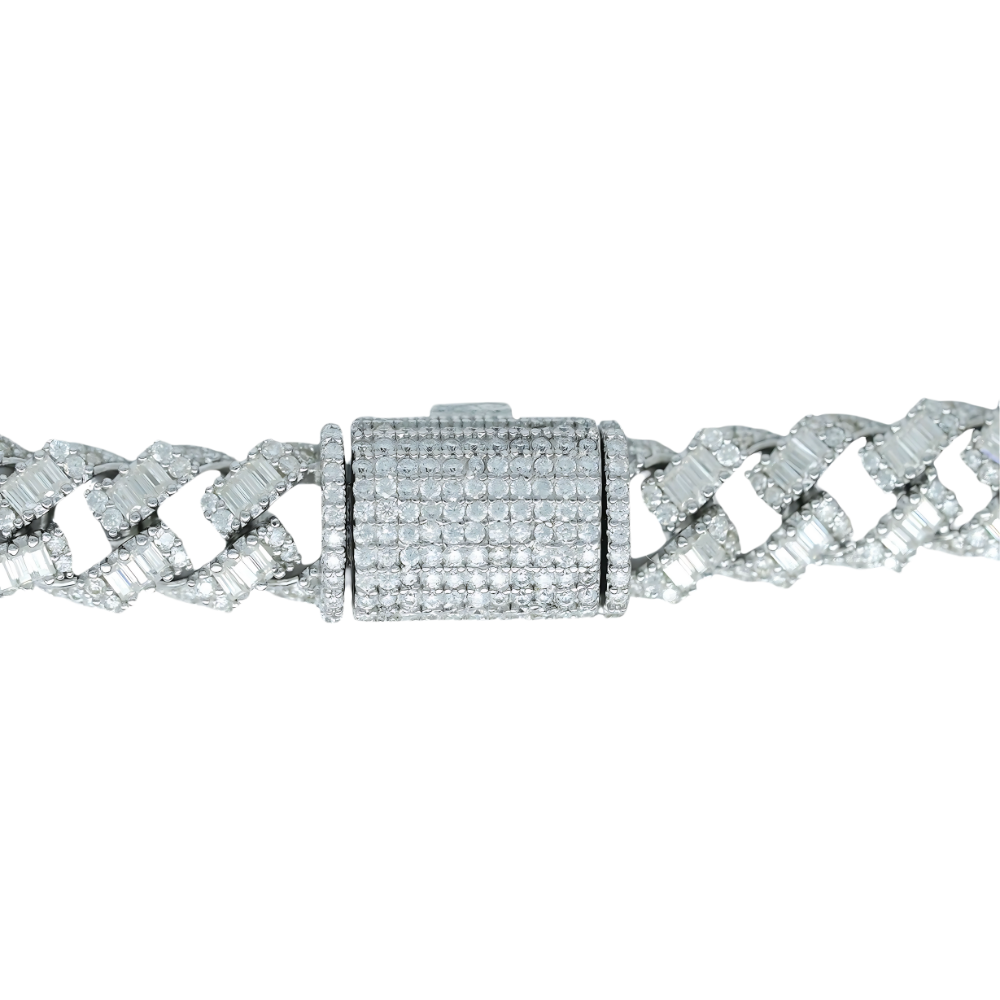 9mm Cuban Bracelet with Round & Baguette VVS Moissanite Diamonds