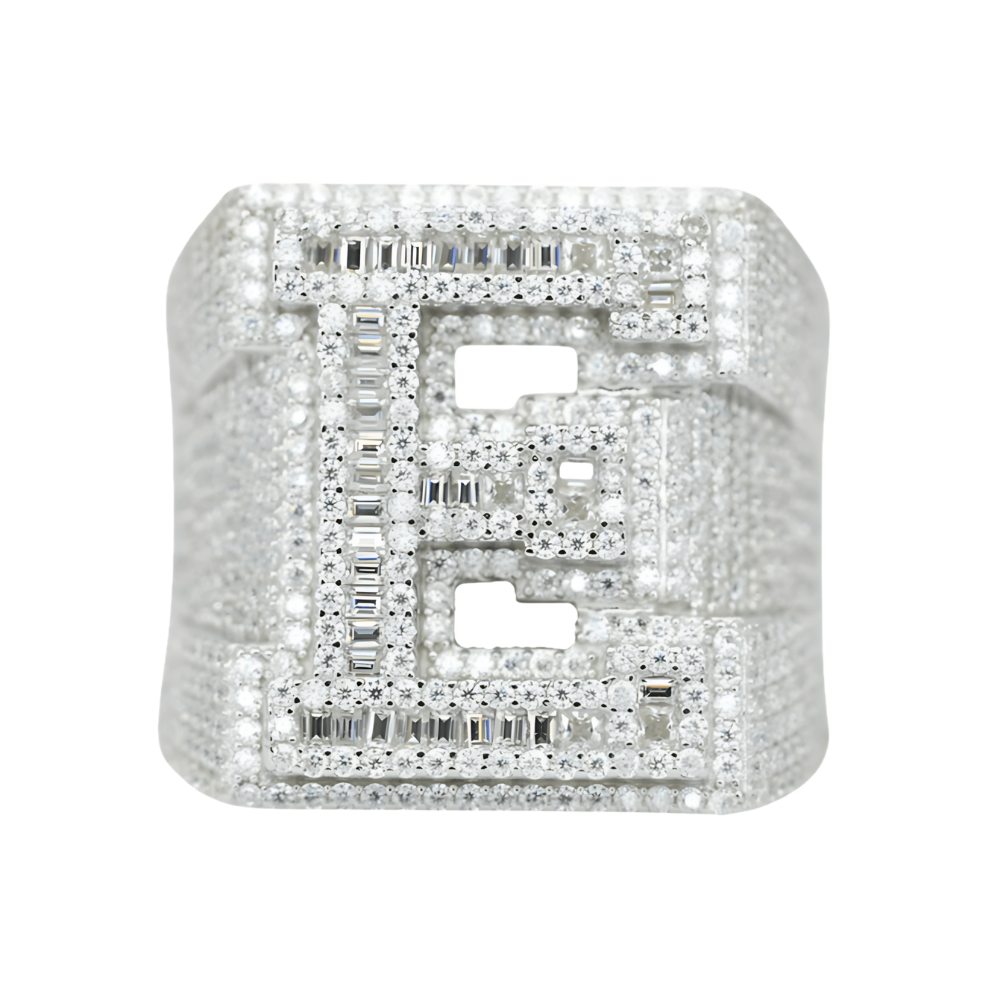 Letter E Ring with Round & Baguette-Cut Stones