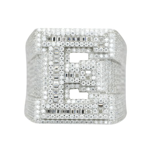 Letter E Ring with Round & Baguette-Cut Stones