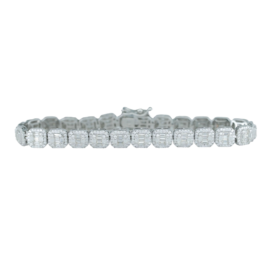 Round & Baguette VVS Moissanite Diamond Tennis Bracelet