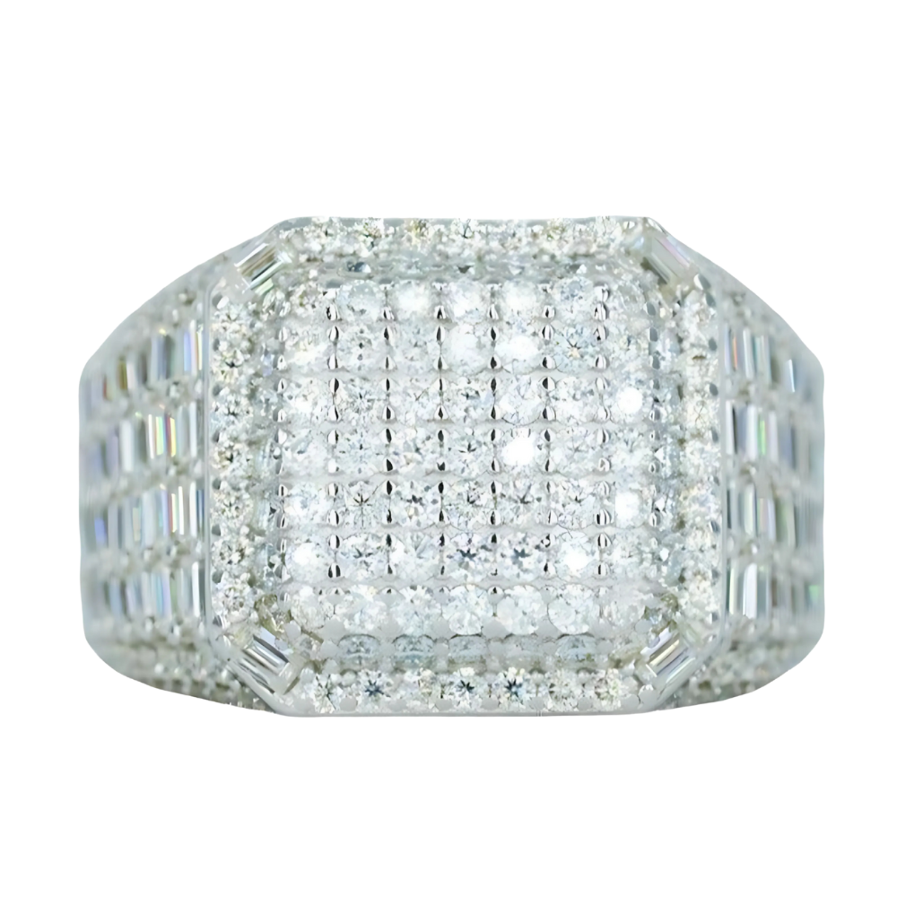 Square-Set Baguette & Round VVS Moissanite Ring