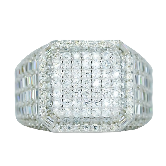 Square-Set Baguette & Round VVS Moissanite Ring