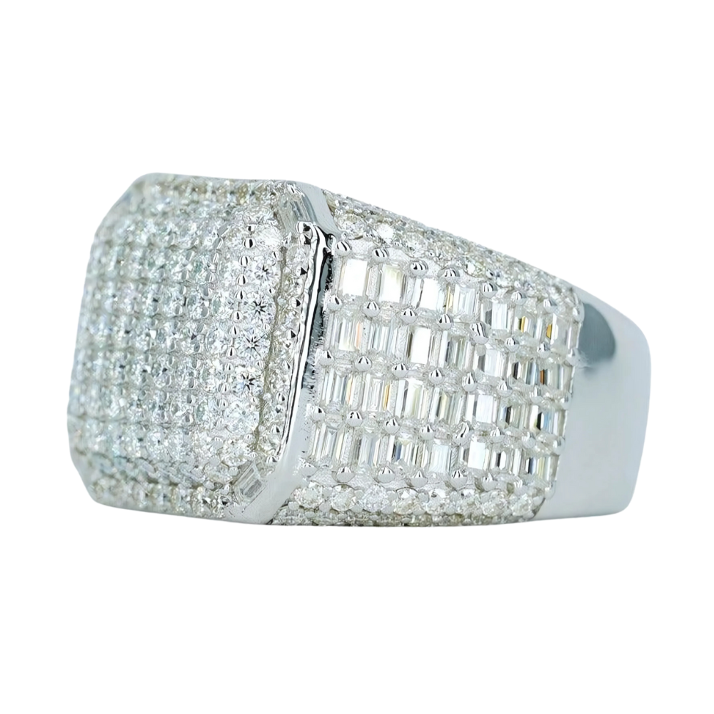 Square-Set Baguette & Round VVS Moissanite Ring