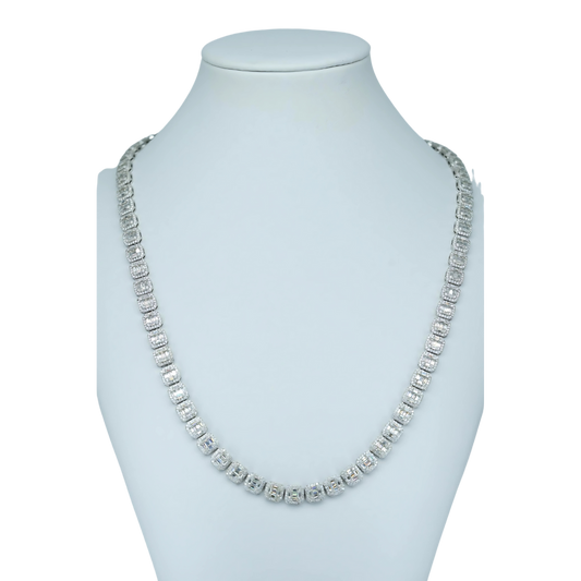 VVS Moissanite Diamond Necklace with Round & Baguette-Cut Stones