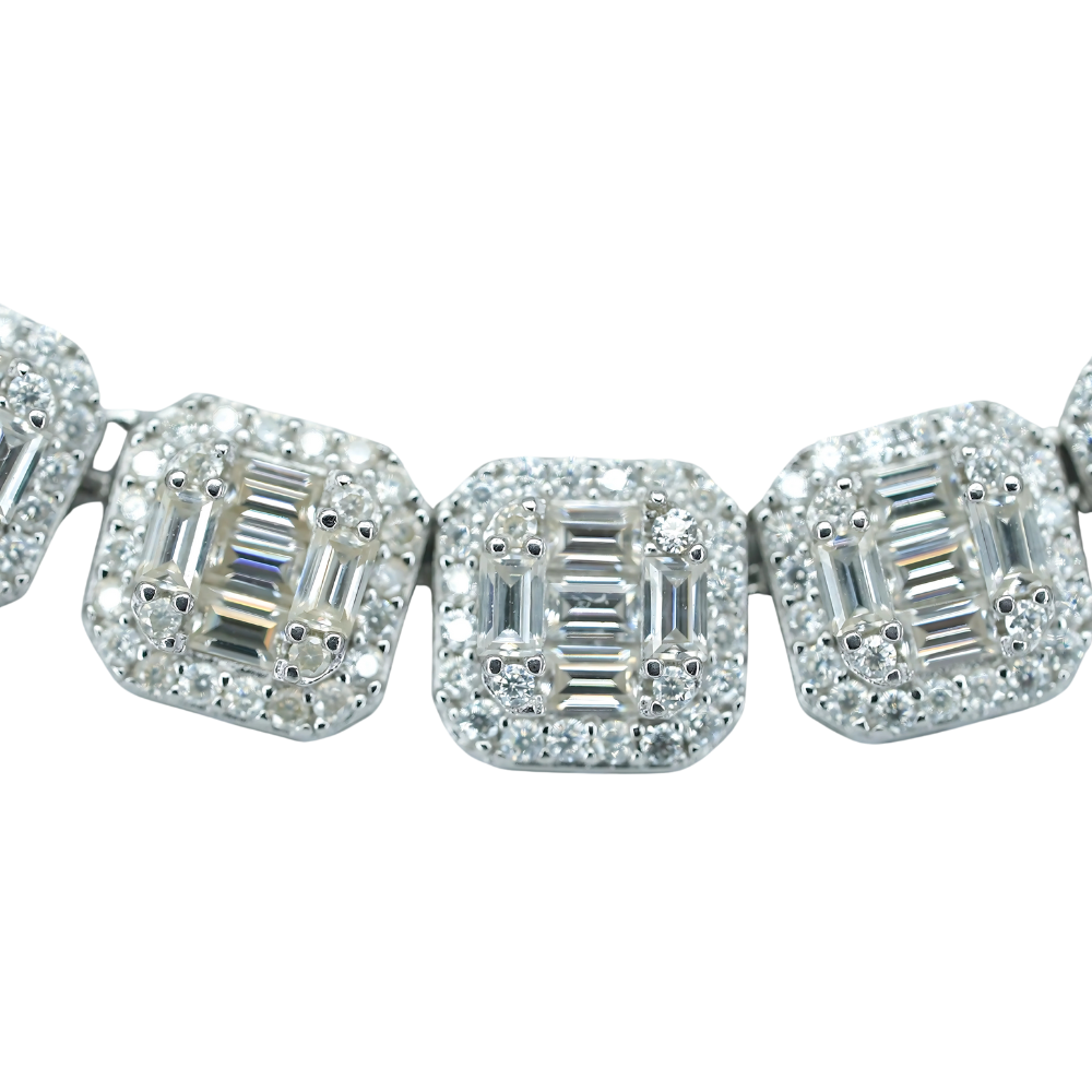 VVS Moissanite Diamond Necklace with Round & Baguette-Cut Stones