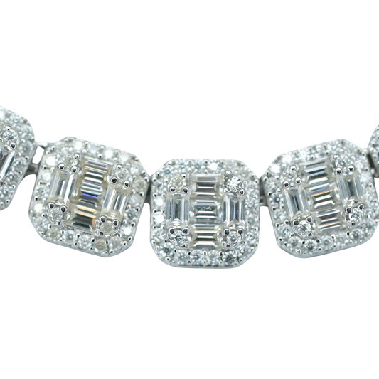 VVS Moissanite Diamond Necklace with Round & Baguette-Cut Stones