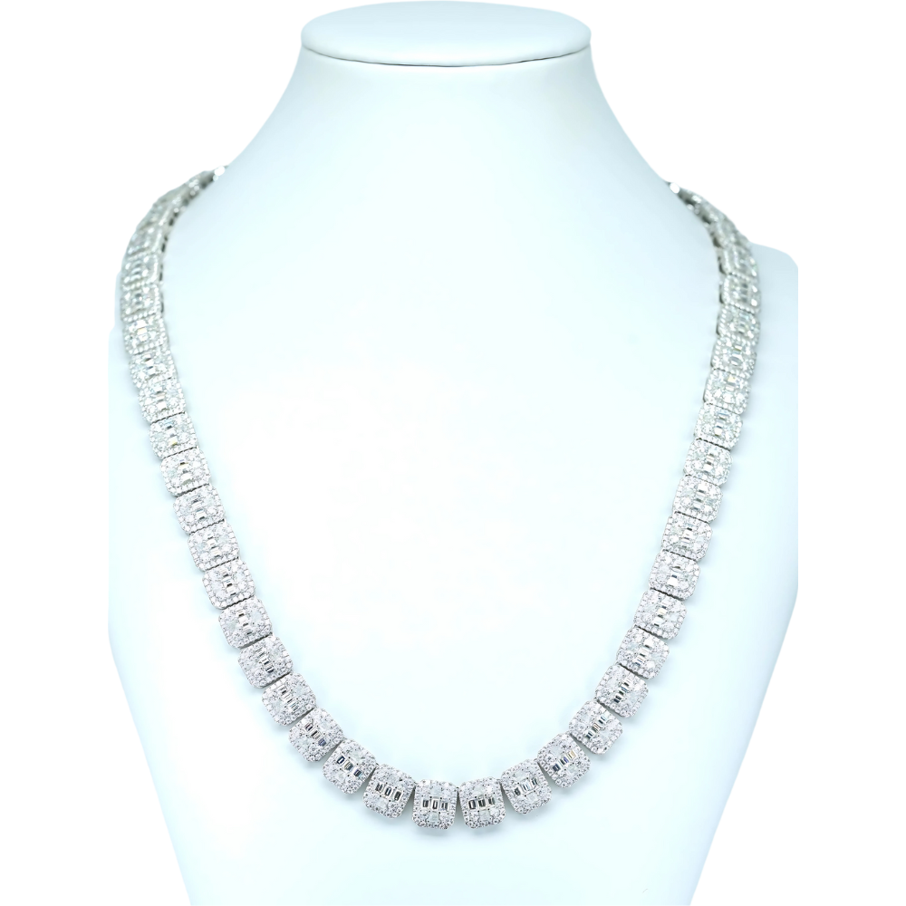 VVS Moissanite Diamond Necklace with Round & Baguette Stones