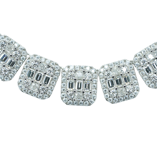 VVS Moissanite Diamond Necklace with Round & Baguette Stones